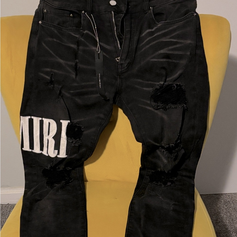 Amiri Varaity Logo Black Distressed Skinny Jeans